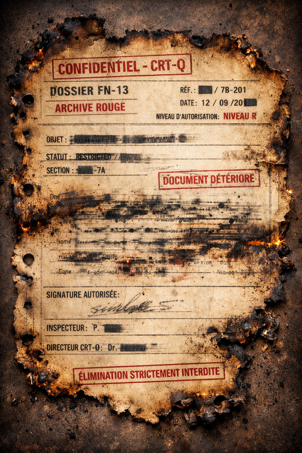 Document manuscrit brûlé